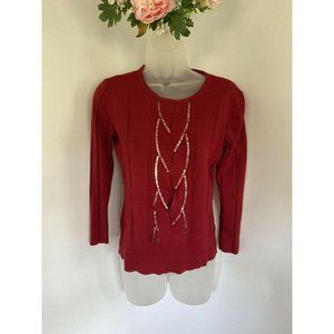 Apostrophe‎ Red Sequined Cable Sweater Size Small
